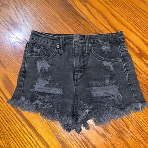 Distressed Black Denim Shorts